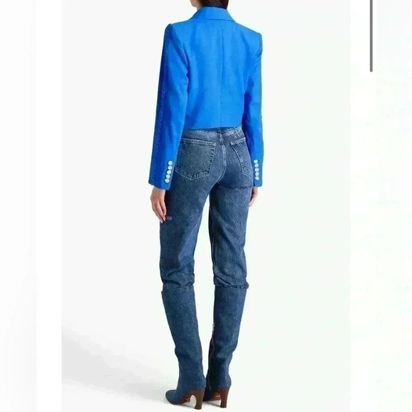 Veronica Beard Behren Blue Cropped Woven Braided Blazer Jacket 14 Shoulder Pads - Picture 5 of 15